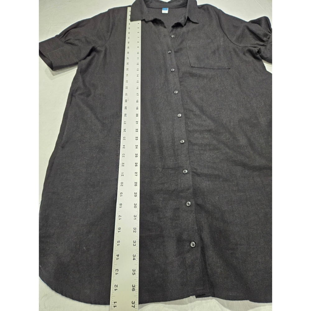 Old Navy Black Linen Blend Short Puff Sleeve Button Down Shirt Dress Pockets - Picture 10 of 10
